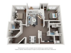 2 Bedroom 2 Bath 1015 floor plan